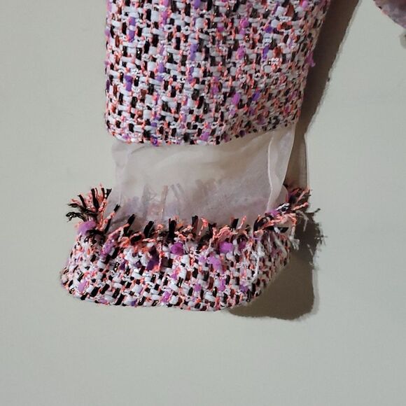 BADGLEY MISCHKA Pink Tweed Jacket with Sheer Panels - Size Medium - Picture 6 of 11